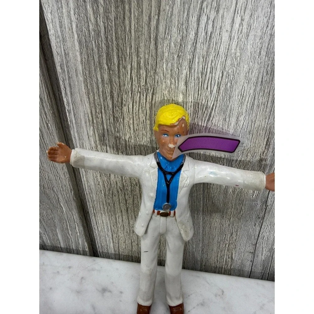 Vintage 1994 Doctor Action Figure Blonde Male Medical Toy White Suit Bendy